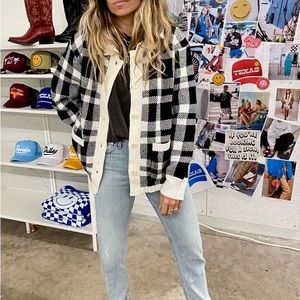 Plaid Knit Cardigan Sweater Blazer